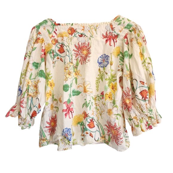 Vintage Laura Ashley Floral Cottagecore Linen Blend Puff Sleeve Blouse Sz. M - Picture 4 of 9